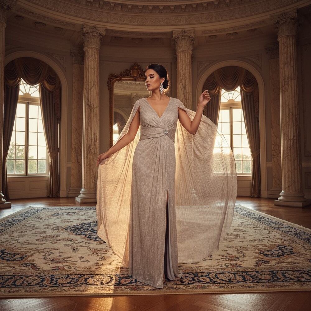 G-23 R&M Richards Cape‑Sleeve Shimmer Gown – Size 14 – NWT –  Multitone Fabric
